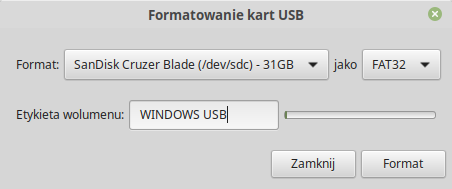 Formatowanie dysku USB w Linux Mint