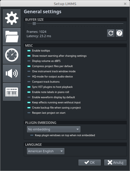 LMMS 1.2.1 Settings